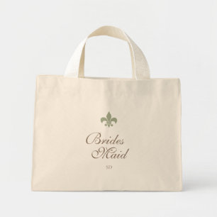 Bolsa Tote Mini Verde francês Fleur de Lis Bridesmaid inicial