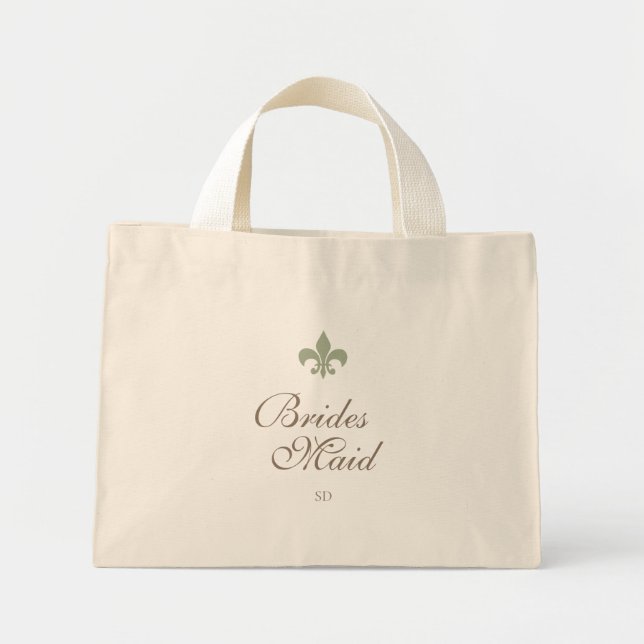 Bolsa Tote Mini Verde francês Fleur de Lis Bridesmaid inicial (Frente)