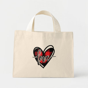 Bolsa Tote Mini XADREZ de búfalos do coração do amor
