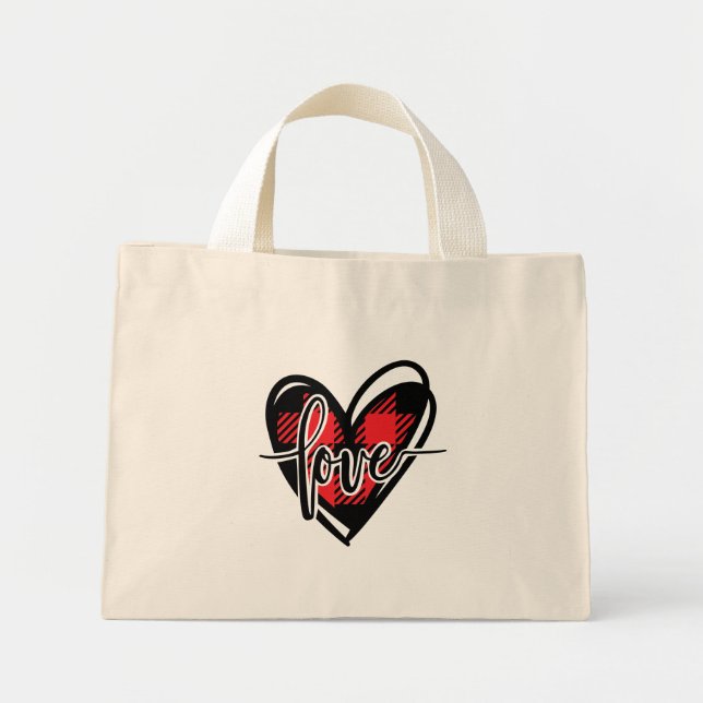Bolsa Tote Mini XADREZ de búfalos do coração do amor (Frente)