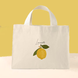 Bolsa Tote Mini Yellow Lemon with Green Leaves | Fresh Citrus 