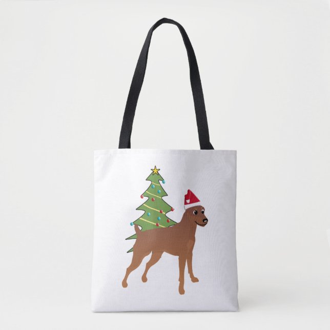 Bolsa Tote Miniatura Pinscher em Santa Hat (Docking) (Frente)
