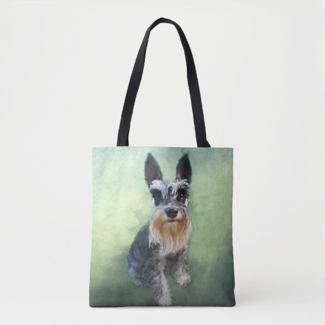 Bolsa Tote Miniatura Schnauzer Cão Cachorro - Pintura de Cura (Frente)