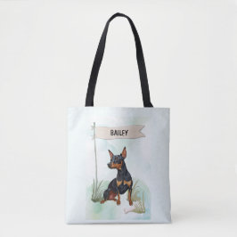 Bolsa Tote Miniature Pinscher Watercolor Personalized Dog