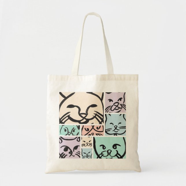 Bolsa Tote Minimal Cats Line Art Collage Tote Bag (Frente)