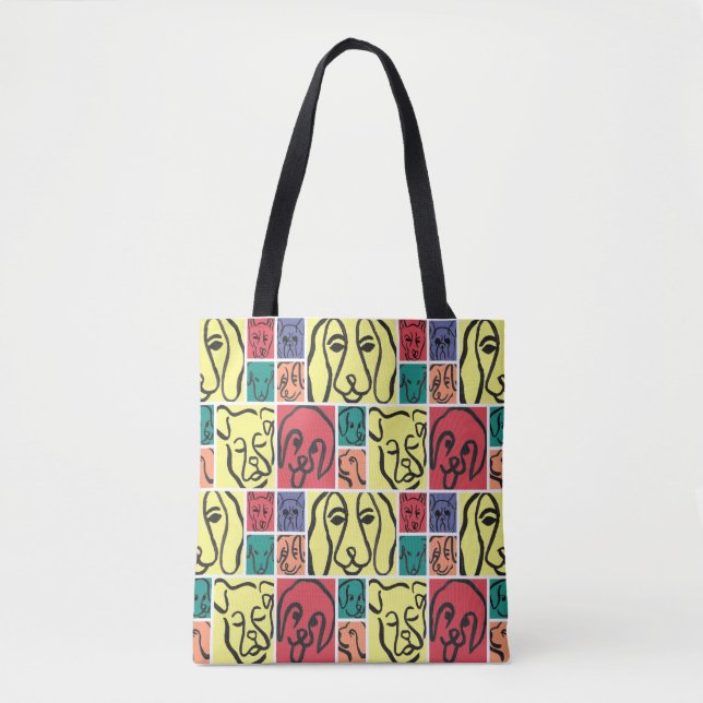 Bolsa Tote Minimal Dogs Line Art Collage (Frente)