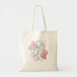 Bolsa Tote Minimal Magnolia Flower Line Art with Soft Pink 