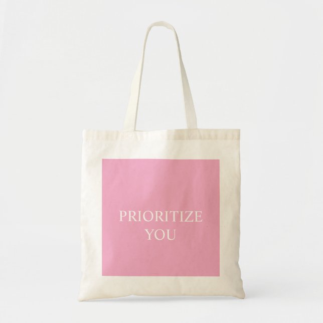 Bolsa Tote Minimal Prioritize You Quote Dusty Rose Pink (Frente)