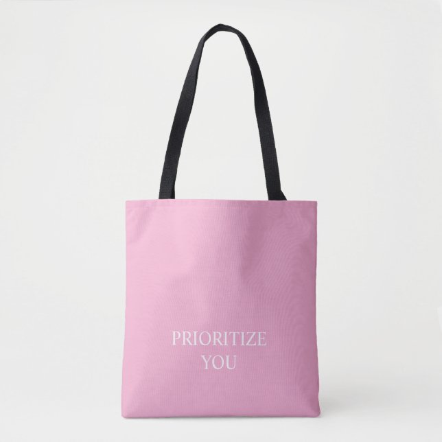 Bolsa Tote Minimal Prioritize You Quote Dusty Rose Pink (Frente)