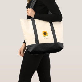 Bolsa Tote Minimal Rustic Sunflower Personalized Name Script