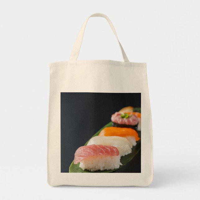 Bolsa Tote Minimal Sushi Elegance Tote – Nigiri on Leaf (Frente)