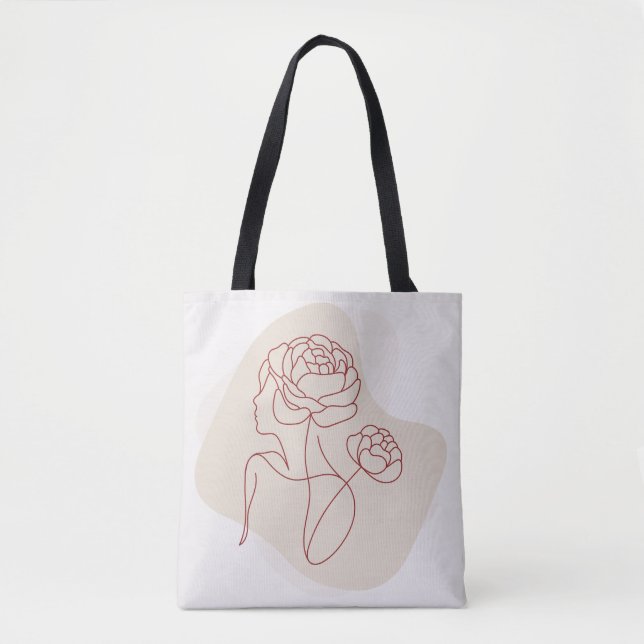 Bolsa Tote Minimalist Abstract Floral Line Art (Frente)