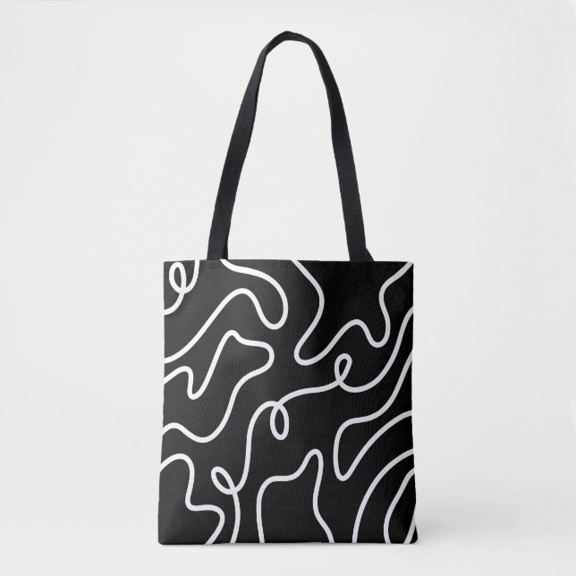 Bolsa Tote Minimalist Black and White Wavy Line Art  (Frente)