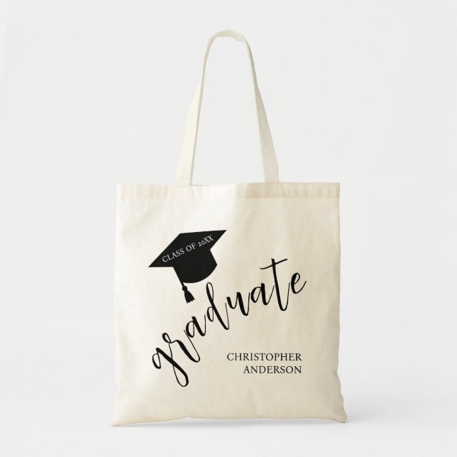 Bolsa Tote Minimalist Grad Cap Black & White Graduation (Frente)