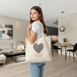 Bolsa Tote Minimalist Heart Fingerprint Personalized Name 