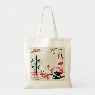 Bolsa Tote Minimalist Japanese Motifs: Cranes, Koi Fish, Bamb