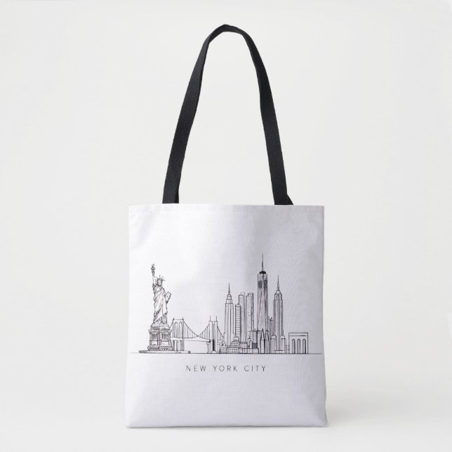 Bolsa Tote Minimalist New York City Skyline Line Art (Frente)