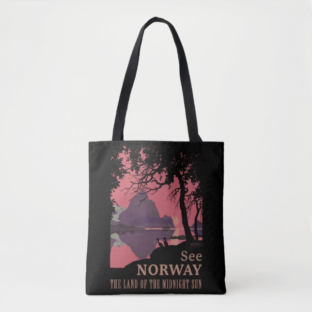 Bolsa Tote Minimalist Norway Sunset Poster - Mountain Fjord (Frente)