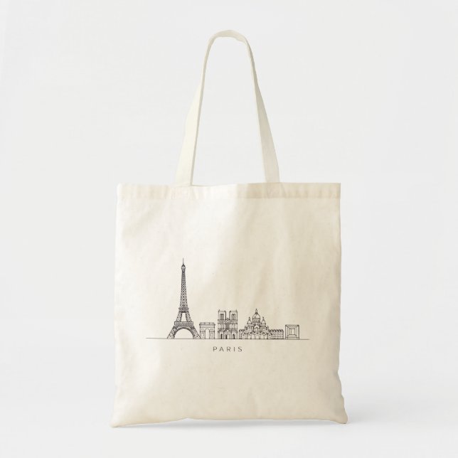 Bolsa Tote Minimalist Paris Skyline Line Art (Frente)