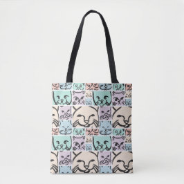 Bolsa Tote Minimalist Pastel Cat Faces