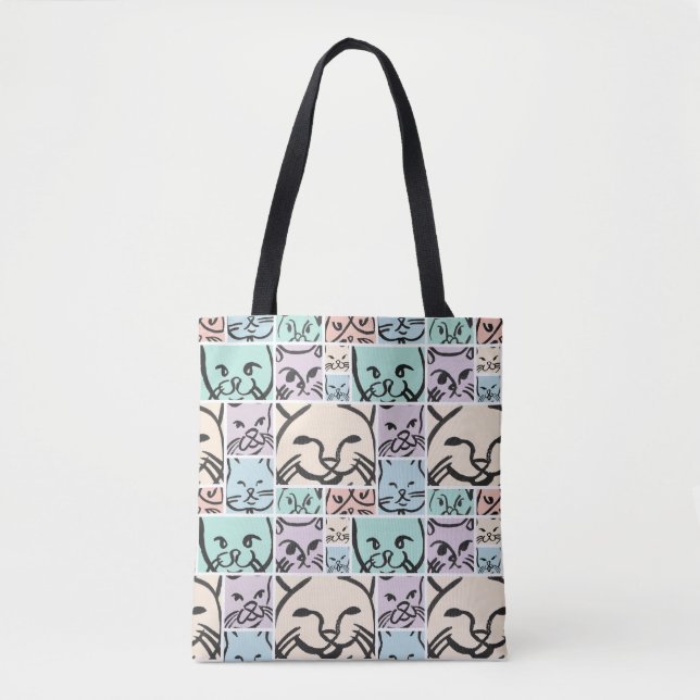 Bolsa Tote Minimalist Pastel Cat Faces (Frente)