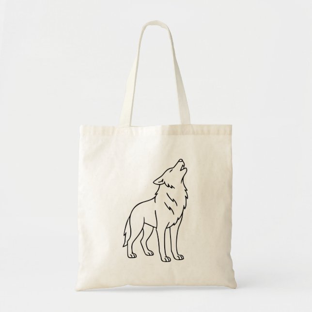 Bolsa Tote Minimalist Wolf Line Art – Howling Wildlife  (Frente)