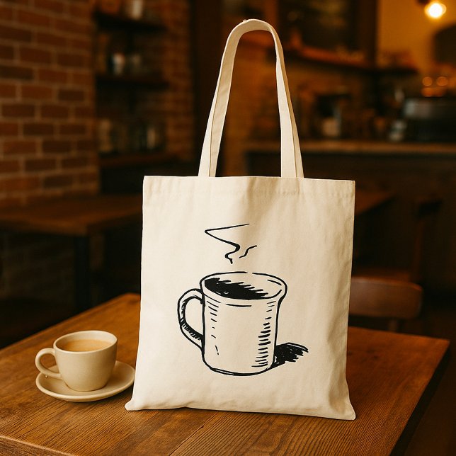 Bolsa Tote Minimalista do desenho da caneca de café desenhada (Criador carregado)