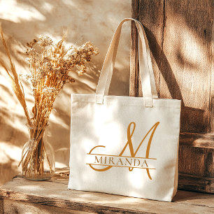 Bolsa Tote Minimalista Elegante Areia Monograma Damas de Honr