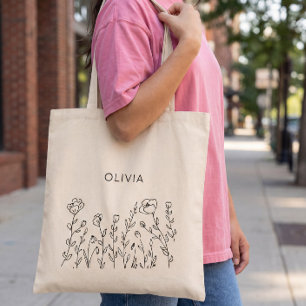 Bolsa Tote Minimalista Flor Silvestre Rústica Nome