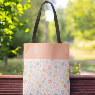 Bolsa Tote Minimalista Floral Boho Personalizado Monogramado