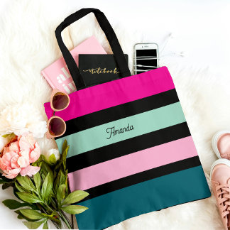 Bolsa Tote Mínimo Bonito de listras multicoloridas