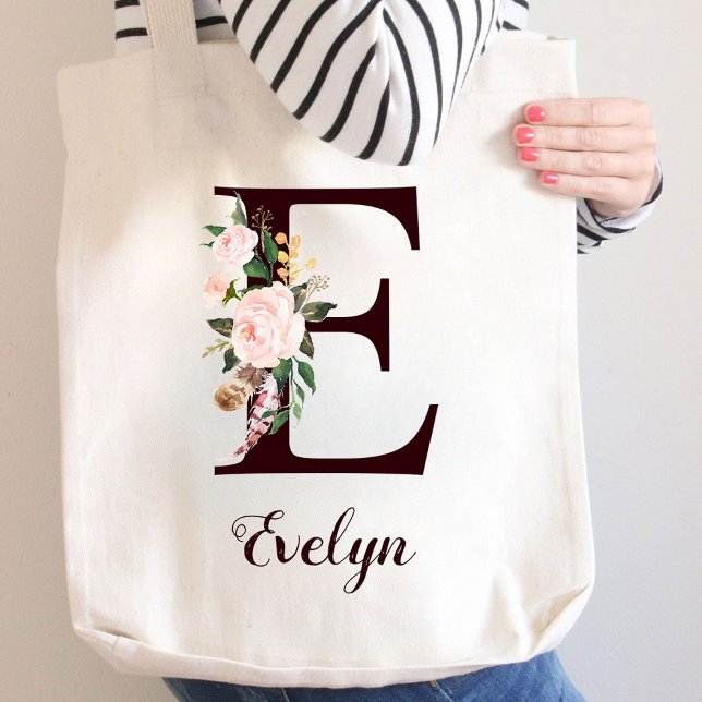 Bolsa Tote Mínimo - Letra E Blush - Presente Personalizado Fl (Criador carregado)