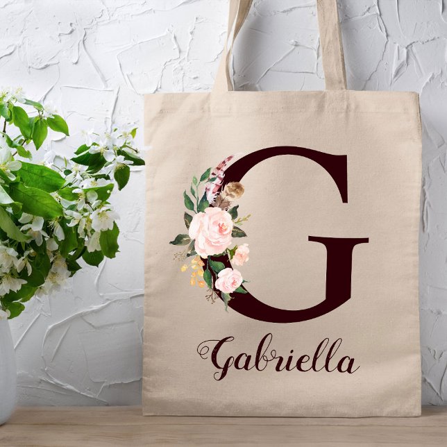 Bolsa Tote Mínimo - Letra G Blush Floral Personalizado Gift (Criador carregado)