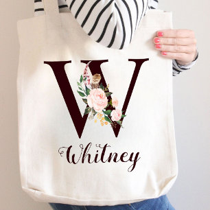 Bolsa Tote Mínimo - Letra W Blush Floral Personalizado Gift