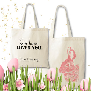 Bolsa Tote Mínimo Simples de Coelhinho de Páscoa Rosa