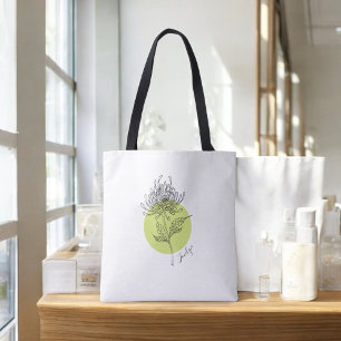 Bolsa Tote Mínimo Simples de Dahlia Botânica Desenhada com No