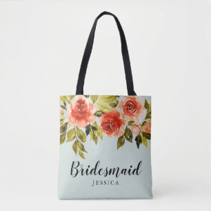 Bolsa Tote Mint Green Watercolor - Bridesmaid de Casamento Fl
