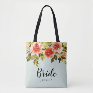 Bolsa Tote Mint Green Watercolor Floral Bride
