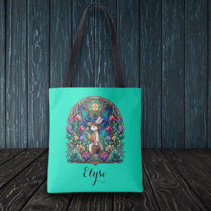 Bolsa Tote Mint Green Whimical Stain Glass Bunny