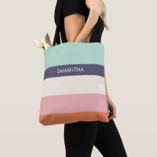 Bolsa Tote Mint Peach Modern Color Blocks Stripes Personaliza