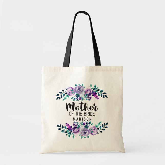 Bolsa Tote Mint & Purple Floral Wreath Mãe da Noiva (Frente)