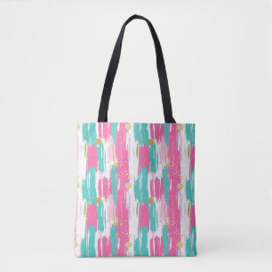 Bolsa Tote Mint, Rosa, Branco E Dourado Traços De Abstrato