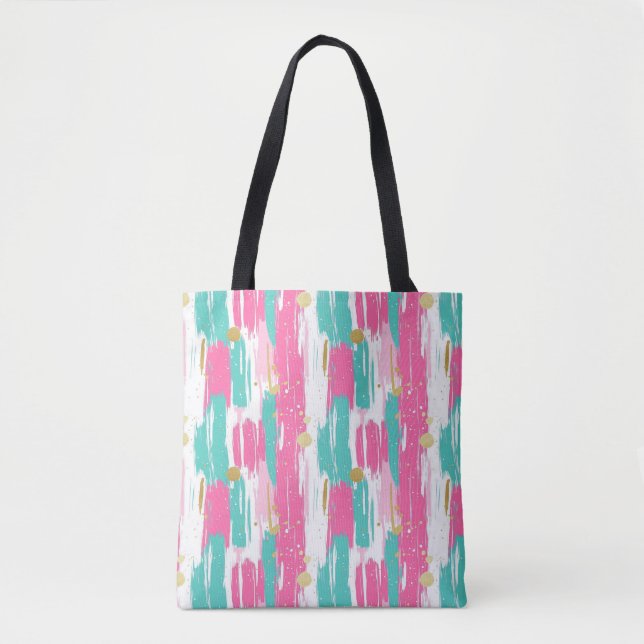 Bolsa Tote Mint, Rosa, Branco E Dourado Traços De Abstrato (Frente)