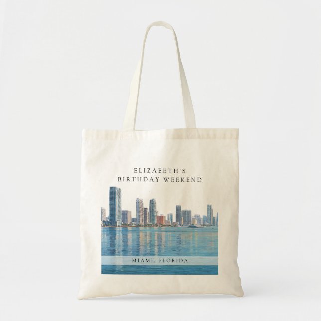 Bolsa Tote Mira de Miami Aquarela Aniversário Fim de Semana (Frente)