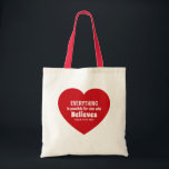 Bolsa Tote Miracle Bible Verse Red Heart Encouraging Believe<br><div class="desc">This cute tote features a red heart with the powerful Bible verse of Mark 9:23.   It's a nice inspirational gift for Valentine's Day or any other occasion when encouragement is needed.</div>