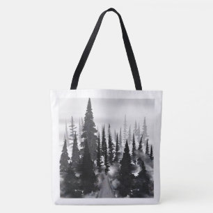Bolsa Tote Mistério Monocromático Pinhal Floresta Aquarela Im