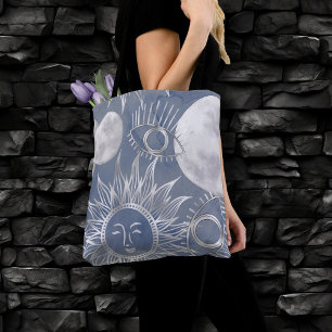 Bolsa Tote Mística Solar   Lua azul-poeirenta Estrelas dourad