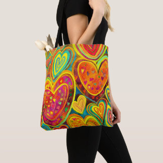 Bolsa Tote Mistura Amarelo de Padrão Cardíaco Divertido