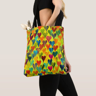 Bolsa Tote Mistura Amarelo de Padrão Cardíaco Divertido