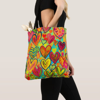 Bolsa Tote Mistura Amarelo de Padrão Cardíaco Divertido